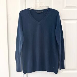 Enzo Mantovani Slate Blue 100% Cashmere V Neck Classic Sweater Knit XL Men's